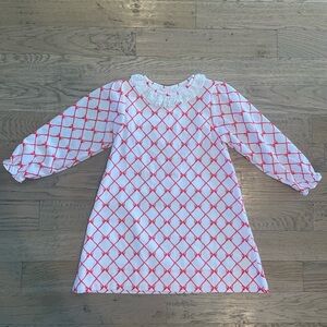 Girls White and Red Lattice Bow Dress with Ruffle Collar